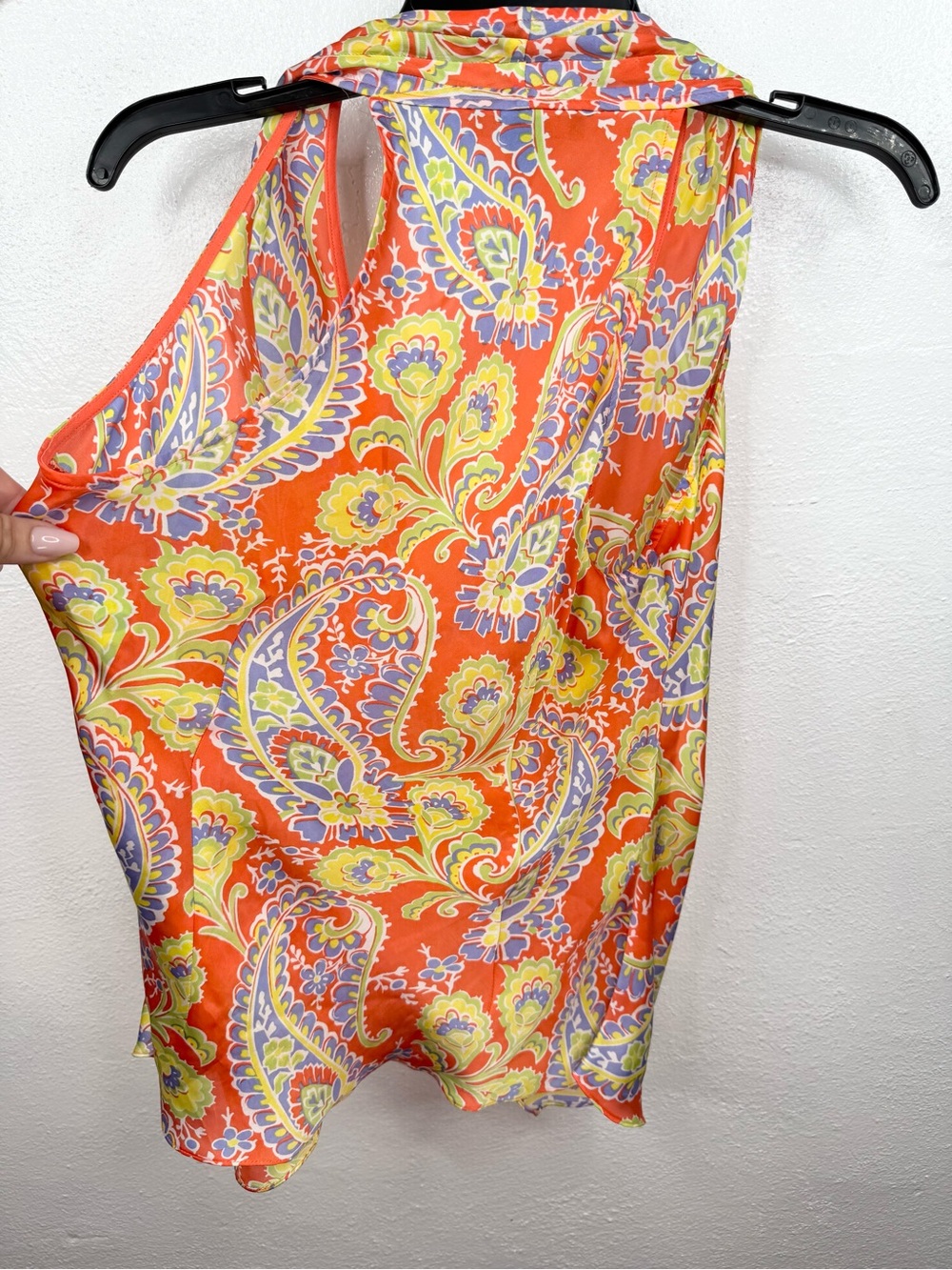 Lauren Ralph Lauren Blouse Size 6 Orange Paisley Floral Wrap Halter Sleeveless - Picture 4 of 6